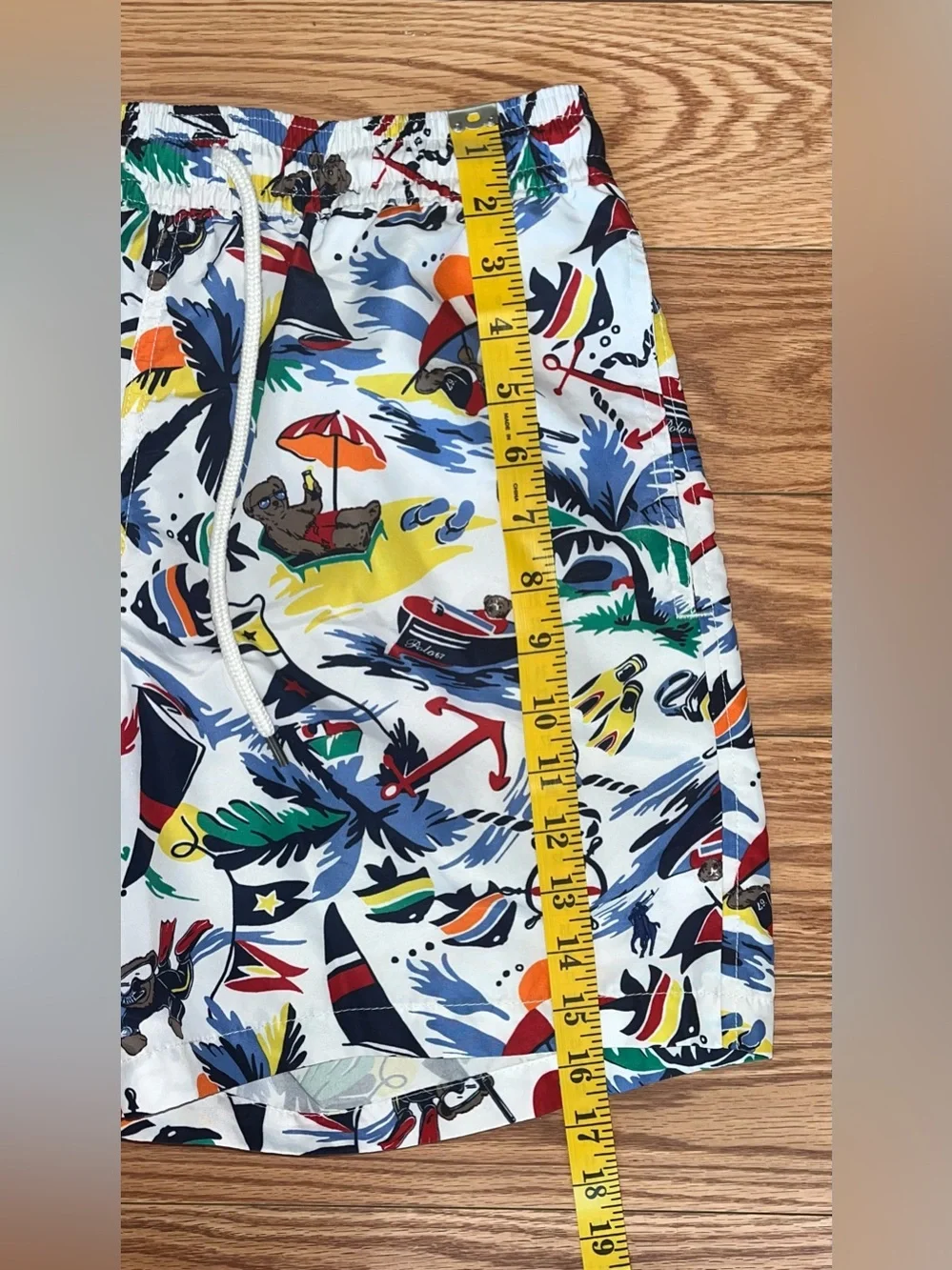 POLO RALPH LAUREN 5.75’ Inch Traveller swim trunks nautical Bearwaiian Print S